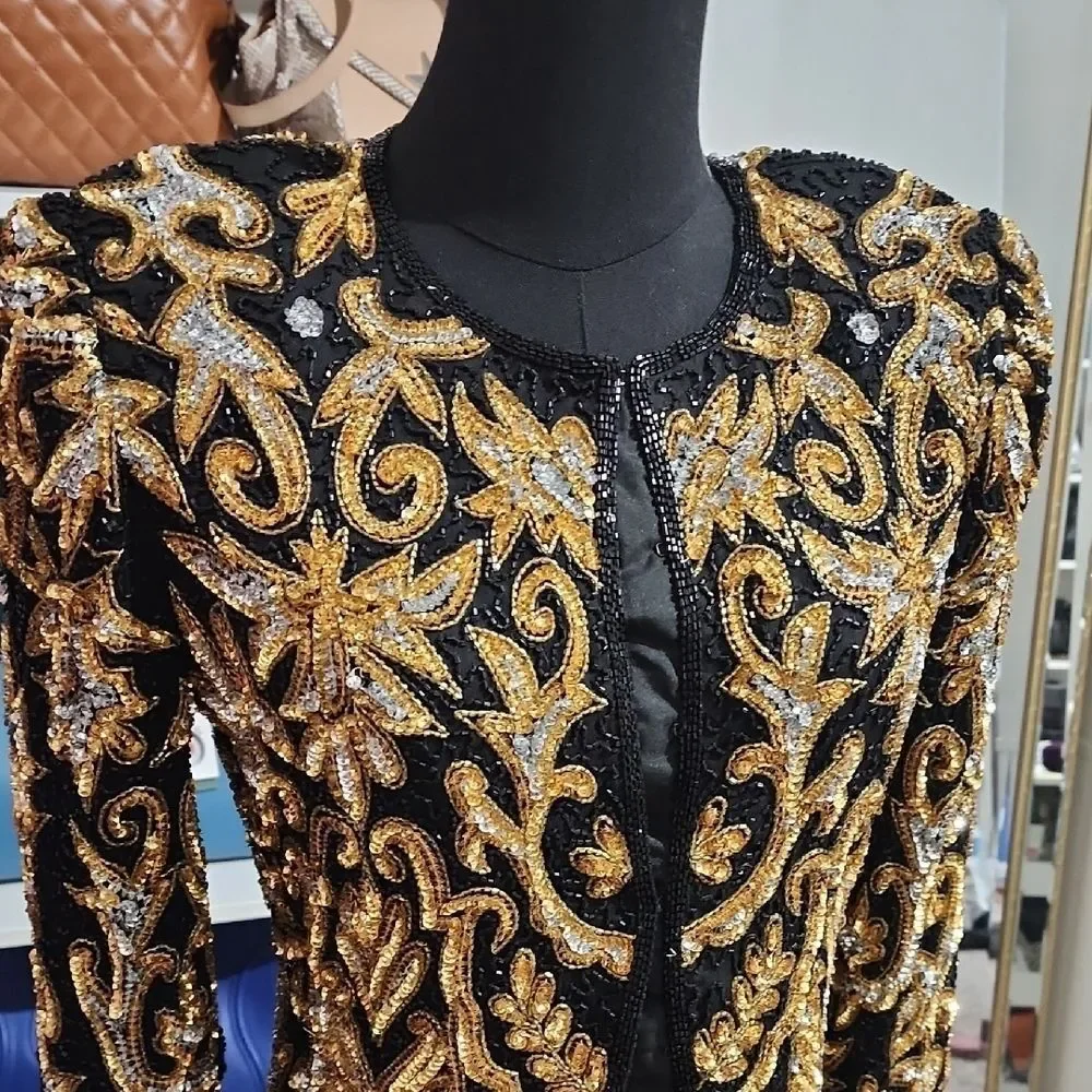 Vintage Laurence Kazar  Black and Gold Women's Jacket - Picture 4 of 7